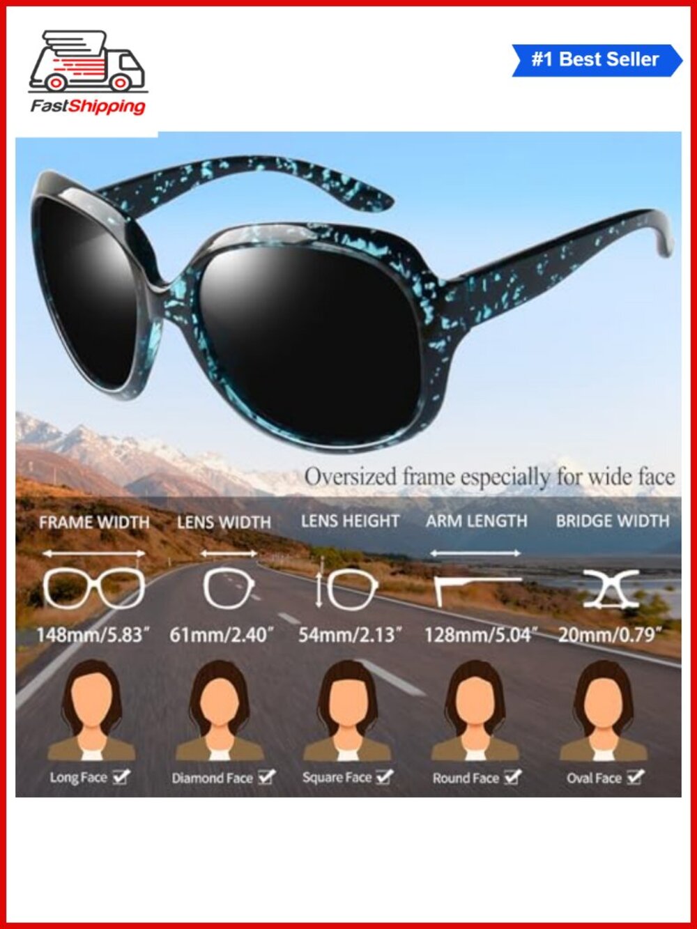 โจ Oversized Polarized Sunglasses Full Coverage Square Wrap Around UV400 Women - Picture 4 of 6